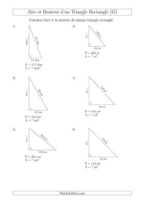 Calcul de l'Aire et Hauteur d'un Triangle Rectangle (G)