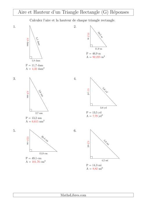 Calcul de l'Aire et Hauteur d'un Triangle Rectangle (G) page 2