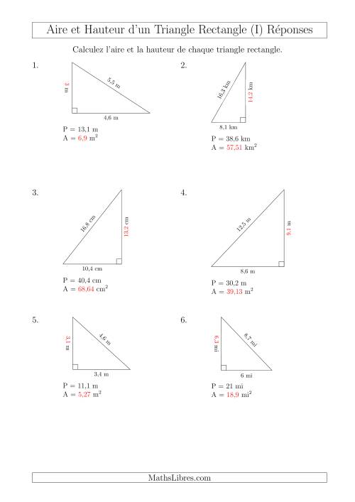 Calcul de l'Aire et Hauteur d'un Triangle Rectangle (I) page 2