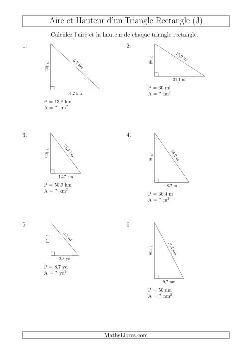 Calcul de l'Aire et Hauteur d'un Triangle Rectangle (J)