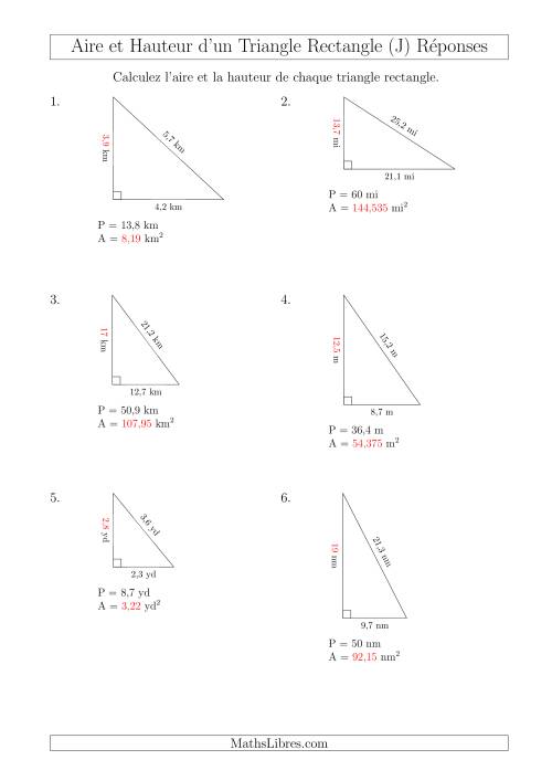 Calcul de l'Aire et Hauteur d'un Triangle Rectangle (J) page 2