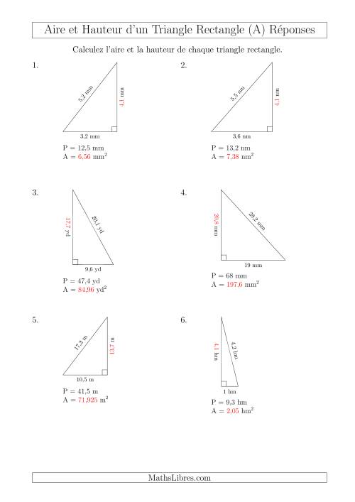 Calcul de l'Aire et Hauteur d'un Triangle Rectangle (Tout) page 2