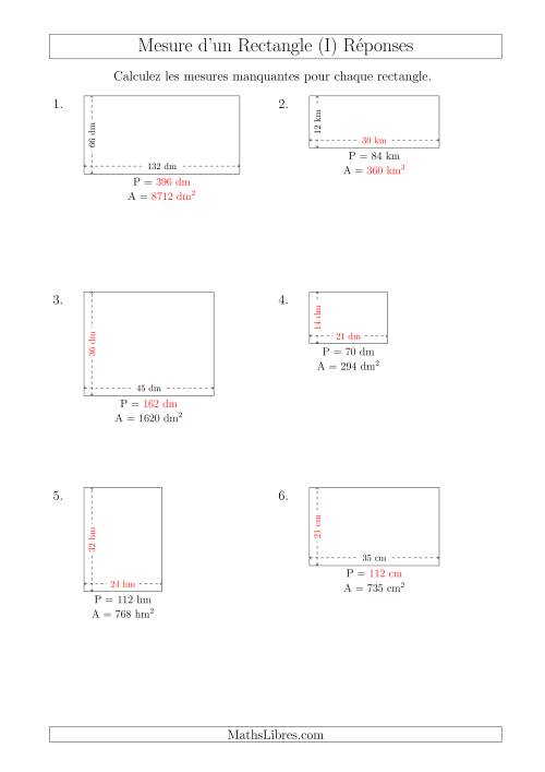 Calcul de l'Aire, Périmètre, Longueur ou Largeur des Rectangles (Avec de Larges Nombres Entiers) (I) page 2