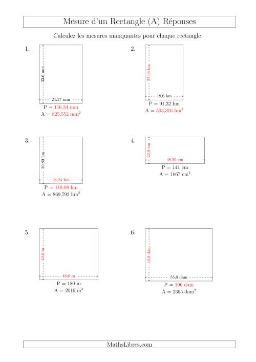 Calcul de l'Aire, Périmètre, Longueur ou Largeur des Rectangles (Avec de Larges Nombres Entiers) (Tout) page 2