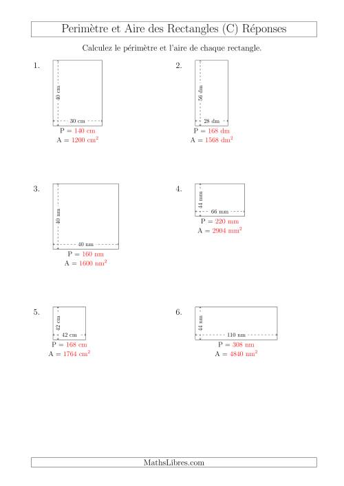 Calcul du Périmètre et de l'Aire des Rectangles (Avec de Larges Nombres Entiers) (C) page 2