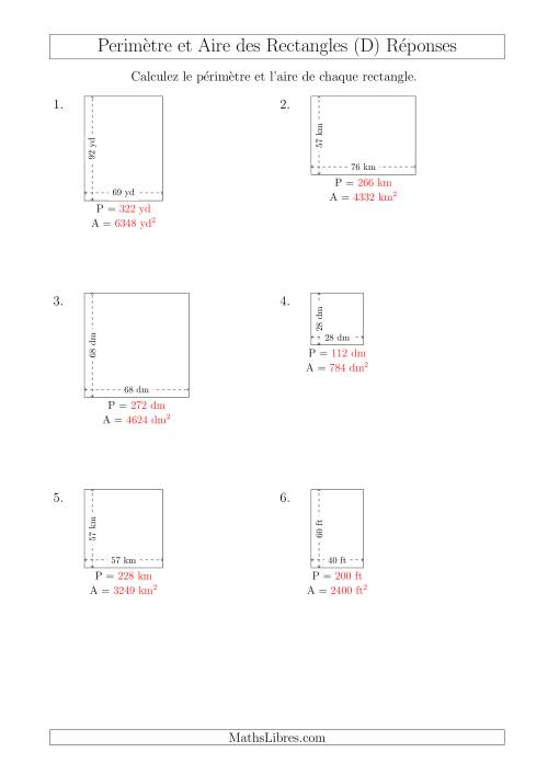 Calcul du Périmètre et de l'Aire des Rectangles (Avec de Larges Nombres Entiers) (D) page 2
