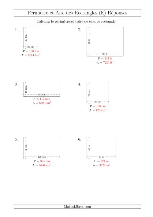 Calcul du Périmètre et de l'Aire des Rectangles (Avec de Larges Nombres Entiers) (E) page 2