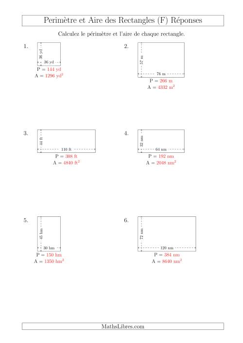 Calcul du Périmètre et de l'Aire des Rectangles (Avec de Larges Nombres Entiers) (F) page 2