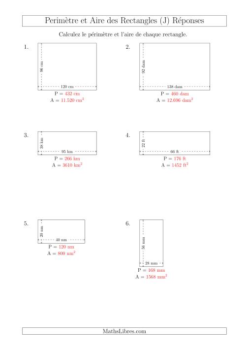 Calcul du Périmètre et de l'Aire des Rectangles (Avec de Larges Nombres Entiers) (J) page 2