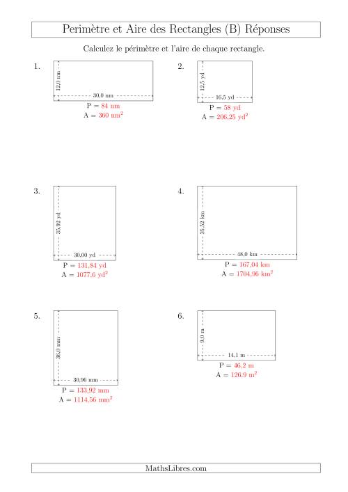 Calcul du Périmètre et de l'Aire des Rectangles (Avec des Nombres Décimaux) (B) page 2