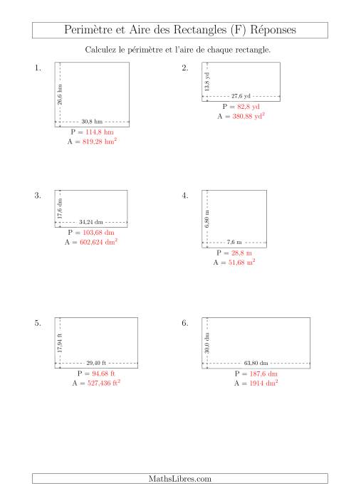Calcul du Périmètre et de l'Aire des Rectangles (Avec des Nombres Décimaux) (F) page 2