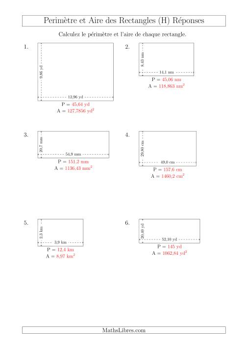 Calcul du Périmètre et de l'Aire des Rectangles (Avec des Nombres Décimaux) (H) page 2