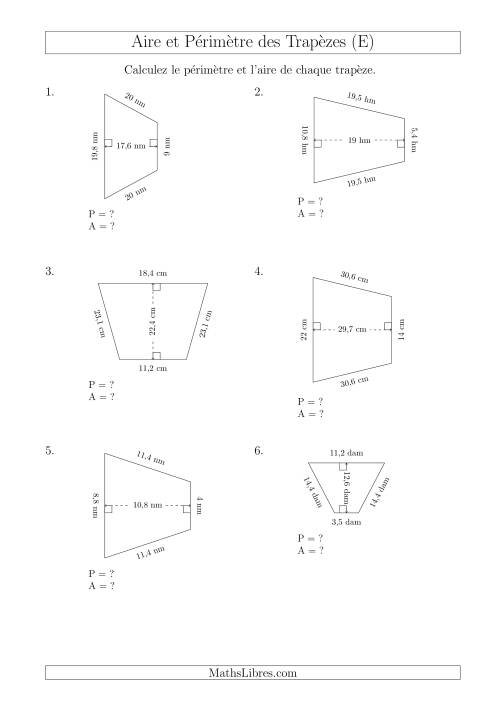 Calcul de l'Aire et du Périmètre des Trapèzes Isocèles (E)
