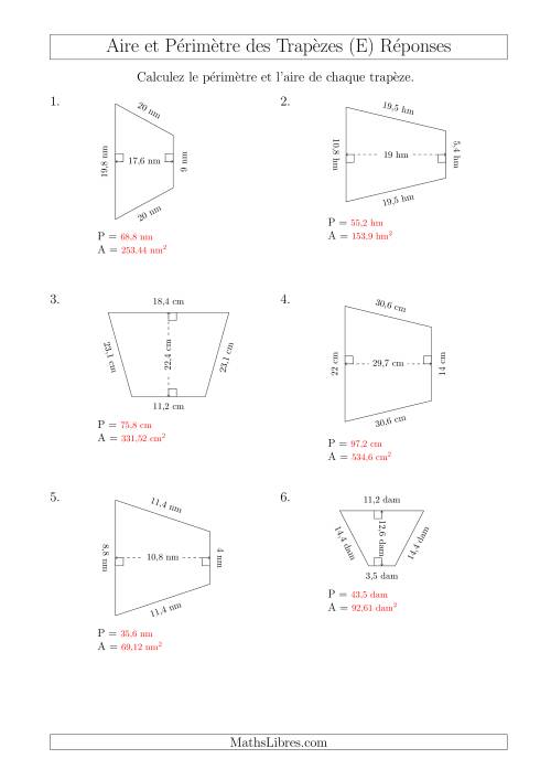 Calcul de l'Aire et du Périmètre des Trapèzes Isocèles (E) page 2