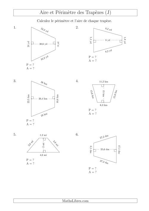 Calcul de l'Aire et du Périmètre des Trapèzes Isocèles (J)