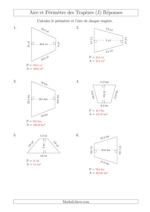 Calcul de l'Aire et du Périmètre des Trapèzes Isocèles (J) page 2