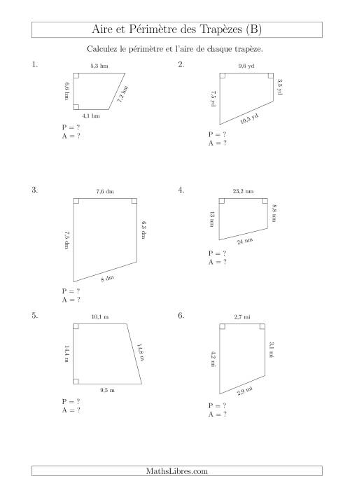 Calcul de l'Aire et du Périmètre des Trapèzes Rectangles (B)