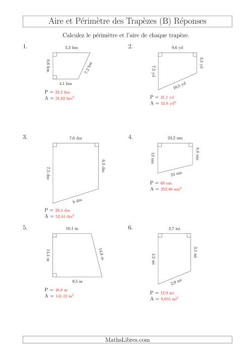 Calcul de l'Aire et du Périmètre des Trapèzes Rectangles (B) page 2