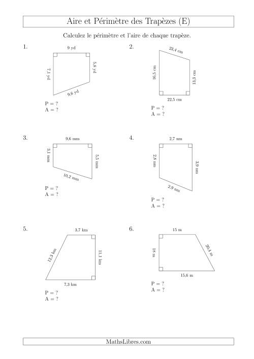 Calcul de l'Aire et du Périmètre des Trapèzes Rectangles (E)