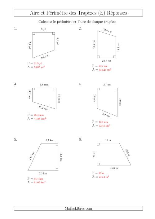 Calcul de l'Aire et du Périmètre des Trapèzes Rectangles (E) page 2