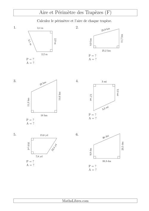 Calcul de l'Aire et du Périmètre des Trapèzes Rectangles (F)