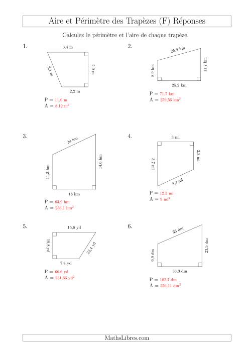 Calcul de l'Aire et du Périmètre des Trapèzes Rectangles (F) page 2