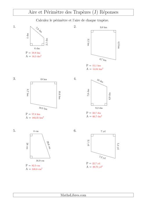 Calcul de l'Aire et du Périmètre des Trapèzes Rectangles (J) page 2