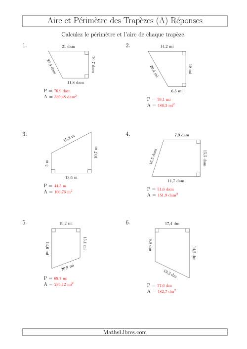 Calcul de l'Aire et du Périmètre des Trapèzes Rectangles (Tout) page 2