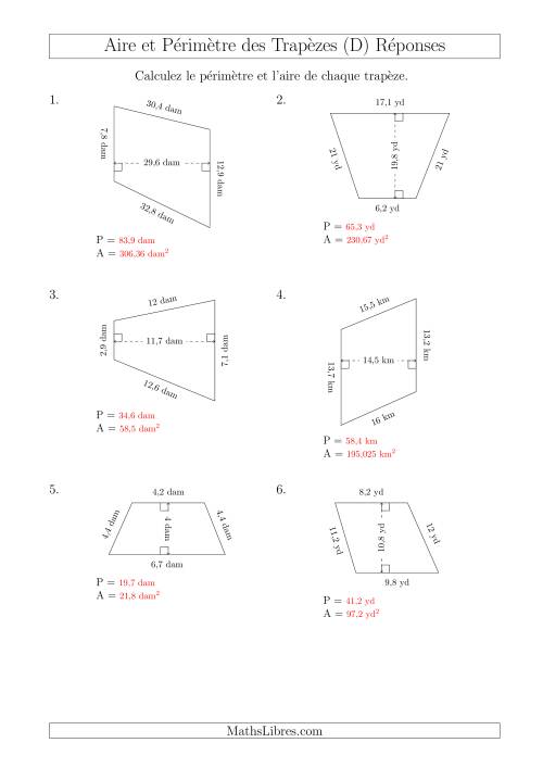 Calcul de l'Aire et du Périmètre des Trapèzes Scalènes (D) page 2