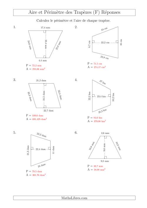 Calcul de l'Aire et du Périmètre des Trapèzes Scalènes (F) page 2
