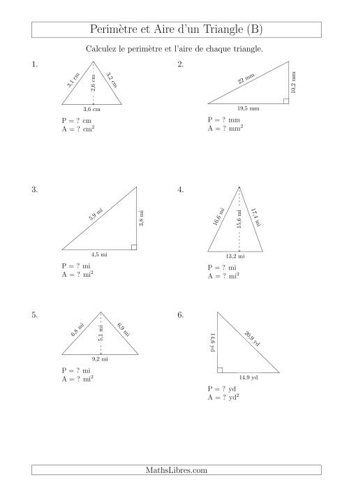 Calcul de l'Aire et du Périmètre des Triangles Aigu et Rectangle (B)