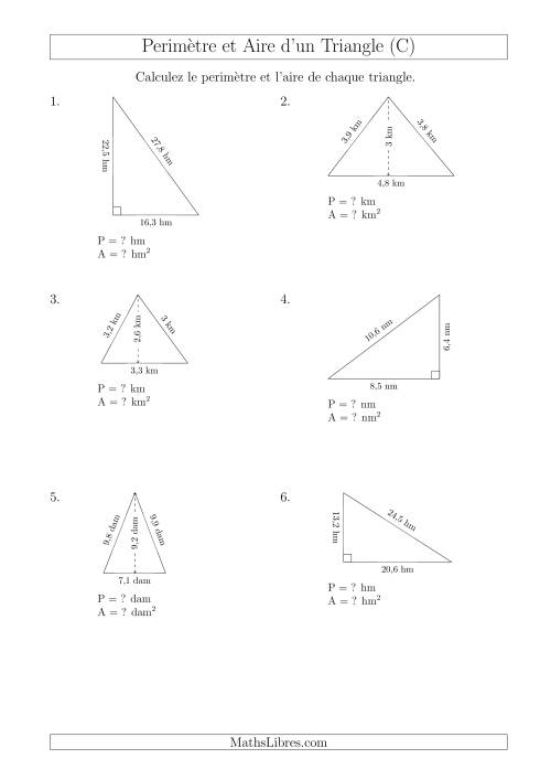 Calcul de l'Aire et du Périmètre des Triangles Aigu et Rectangle (C)