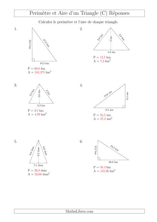 Calcul de l'Aire et du Périmètre des Triangles Aigu et Rectangle (C) page 2
