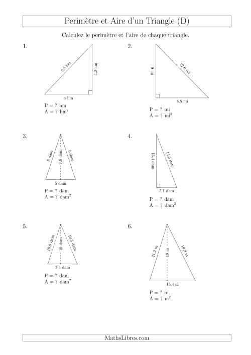Calcul de l'Aire et du Périmètre des Triangles Aigu et Rectangle (D)