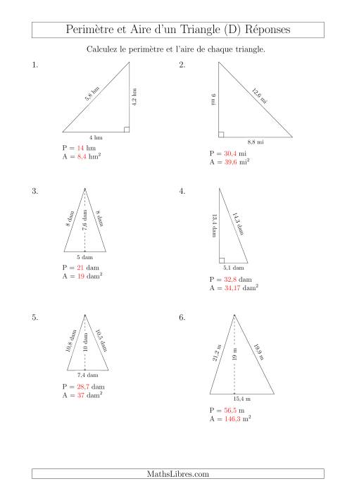 Calcul de l'Aire et du Périmètre des Triangles Aigu et Rectangle (D) page 2