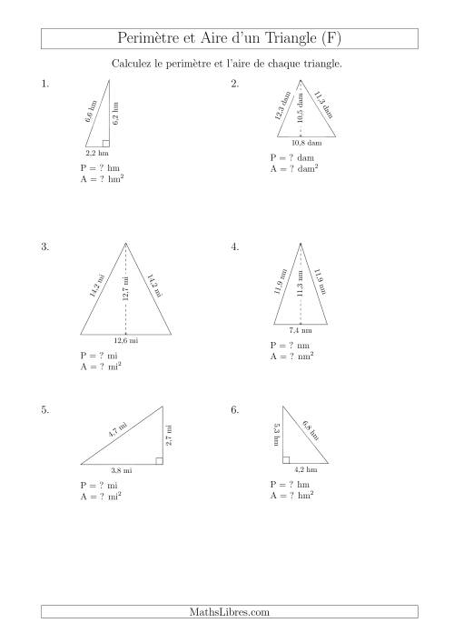 Calcul de l'Aire et du Périmètre des Triangles Aigu et Rectangle (F)