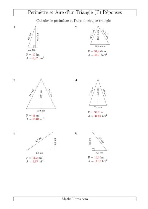 Calcul de l'Aire et du Périmètre des Triangles Aigu et Rectangle (F) page 2