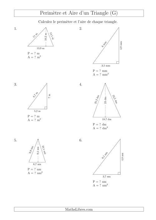 Calcul de l'Aire et du Périmètre des Triangles Aigu et Rectangle (G)