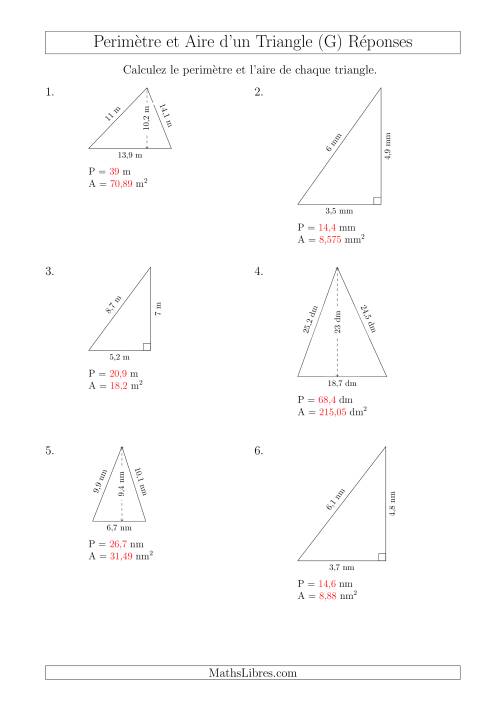 Calcul de l'Aire et du Périmètre des Triangles Aigu et Rectangle (G) page 2