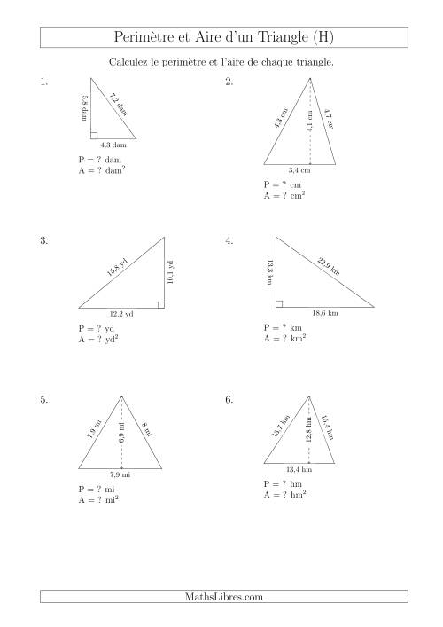Calcul de l'Aire et du Périmètre des Triangles Aigu et Rectangle (H)