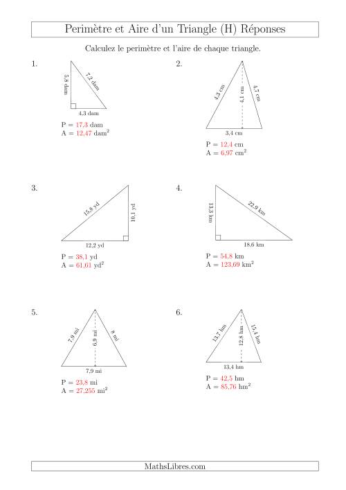 Calcul de l'Aire et du Périmètre des Triangles Aigu et Rectangle (H) page 2