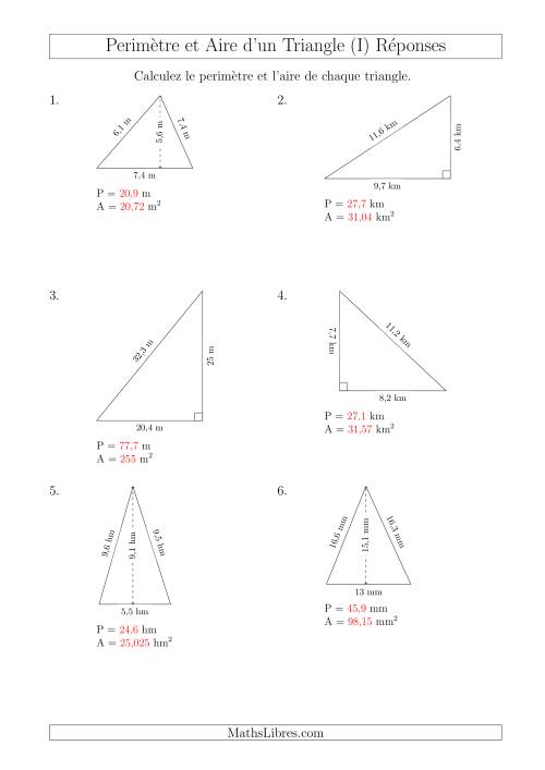 Calcul de l'Aire et du Périmètre des Triangles Aigu et Rectangle (I) page 2