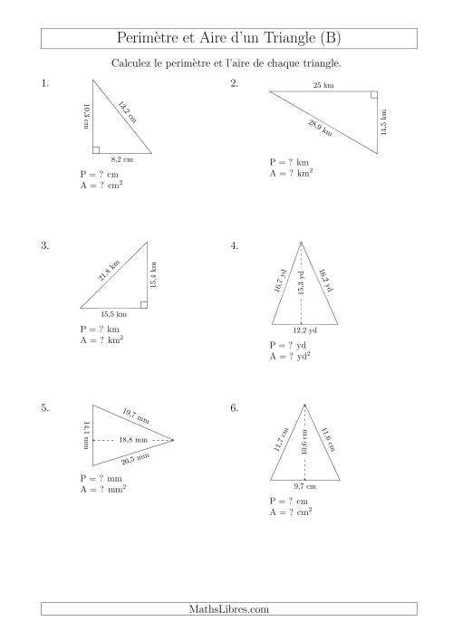 Calcul de l'Aire et du Périmètre des Triangles Aigu et Rectangle (En Rotation) (B)