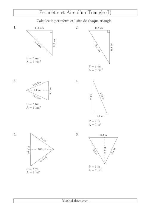 Calcul de l'Aire et du Périmètre des Triangles Aigu et Rectangle (En Rotation) (I)