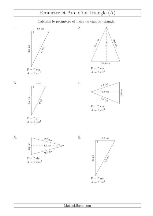 Calcul de l'Aire et du Périmètre des Triangles Aigu et Rectangle (En Rotation) (Tout)