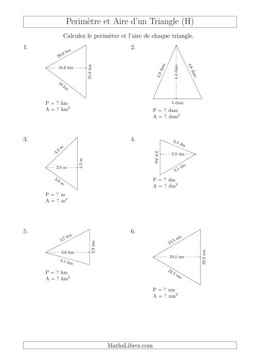 Calcul de l'Aire et du Périmètre d'un Triangle Aigu (En Rotation) (H)