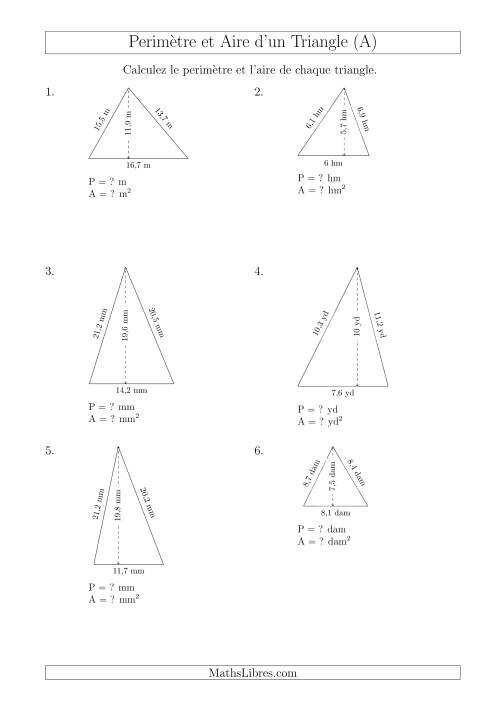 Calcul de l'Aire et du Périmètre d'un Triangle Aigu (Tout)