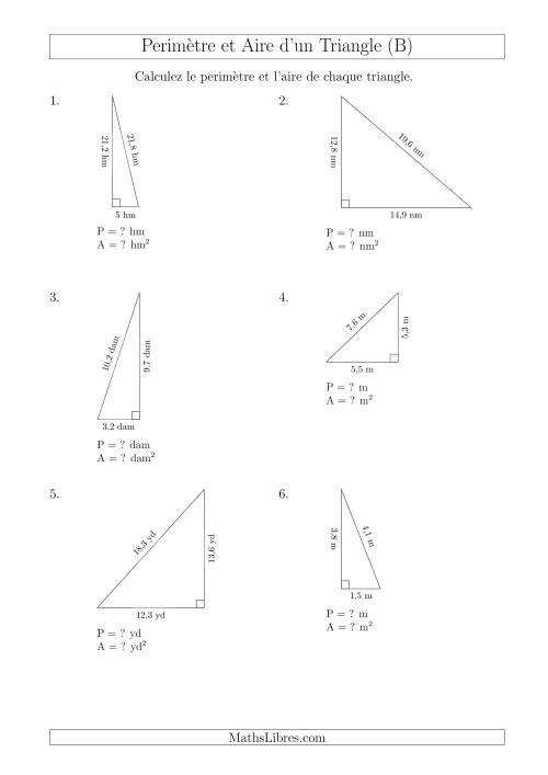 Calcul de l'Aire et du Périmètre d'un Triangle Rectangle (En Rotation) (B)