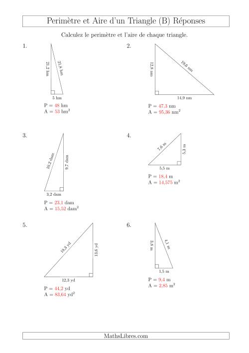 Calcul de l'Aire et du Périmètre d'un Triangle Rectangle (En Rotation) (B) page 2