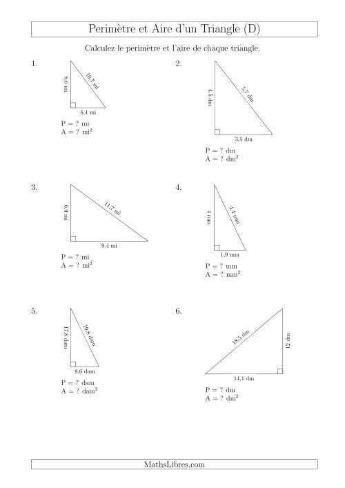 Calcul de l'Aire et du Périmètre d'un Triangle Rectangle (En Rotation) (D)